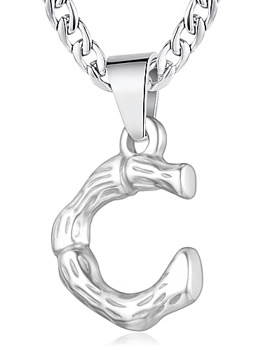 XIRUVE Herren Damen Edelstahl Buchstabe A bis Z Anhänger Initiale Halskette mit 4.5mm breite Panzerkette Länge Verstellbar C von XIRUVE