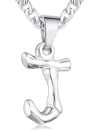 XIRUVE Herren Damen Edelstahl Buchstabe A bis Z Anhänger Initiale Halskette mit 4.5mm breite Panzerkette Länge Verstellbar J von XIRUVE