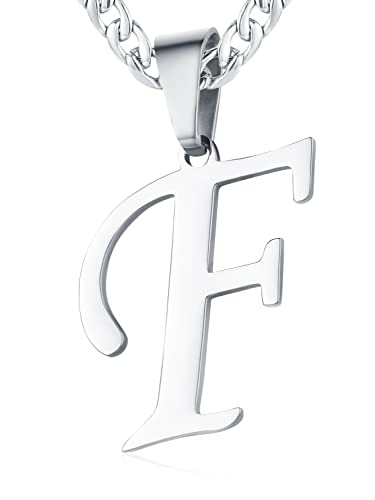 XIRUVE Herren Damen Edelstahl Buchstabe A bis Z Anhänger Initiale Halskette mit 6mm breite Panzerkette Länge Verstellbar F von XIRUVE