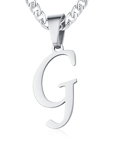 XIRUVE Herren Damen Edelstahl Buchstabe A bis Z Anhänger Initiale Halskette mit 6mm breite Panzerkette Länge Verstellbar G von XIRUVE