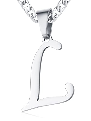 XIRUVE Herren Damen Edelstahl Buchstabe A bis Z Anhänger Initiale Halskette mit 6mm breite Panzerkette Länge Verstellbar L von XIRUVE