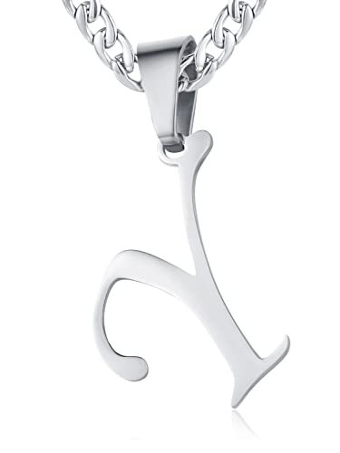 XIRUVE Herren Damen Edelstahl Buchstabe A bis Z Anhänger Initiale Halskette mit 6mm breite Panzerkette Länge Verstellbar Y von XIRUVE
