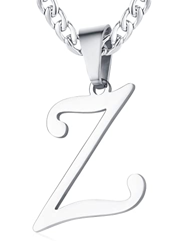 XIRUVE Herren Damen Edelstahl Buchstabe A bis Z Anhänger Initiale Halskette mit 6mm breite Panzerkette Länge Verstellbar Z von XIRUVE