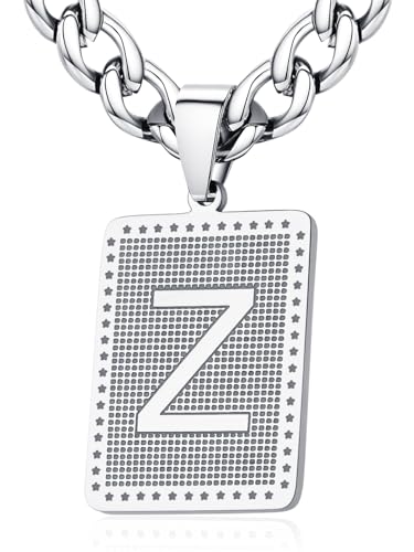 XIRUVE Herren Damen Edelstahl Buchstabe A bis Z Viereck Anhänger Initiale Halskette mit 6mm breite Panzerkette Länge Verstellbar Z von XIRUVE