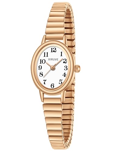 XIRUVE Klein Gut Lesbar Edelstahl Zugarmband Elastisch Armband Damen Analog Quarz Armbanduhr Wasserdicht von XIRUVE