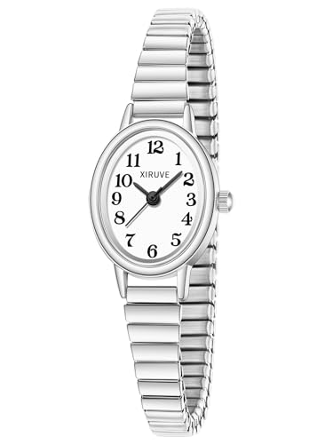 XIRUVE Klein Gut Lesbar Edelstahl Zugarmband Elastisch Armband Damen Analog Quarz Armbanduhr Wasserdicht von XIRUVE