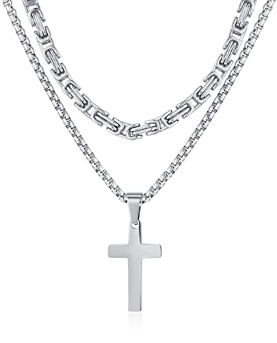 XIRUVE Länge 41-61cm Kette Herren Damen Edelstahl Kreuz Anhänger Layered Halskette von XIRUVE