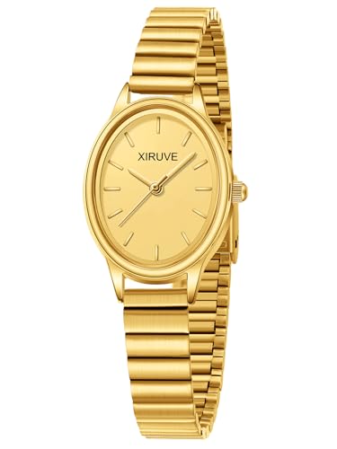 XIRUVE Oval Klein Minimalistische Wasserdicht Damen Analog Quarz Armbanduhr mit Edelstahlarmband von XIRUVE