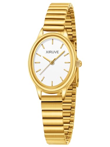 XIRUVE Oval Klein Minimalistische Wasserdicht Damen Analog Quarz Armbanduhr mit Edelstahlarmband von XIRUVE