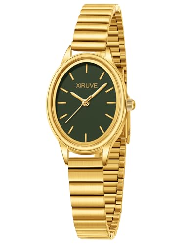 XIRUVE Oval Klein Minimalistische Wasserdicht Damen Analog Quarz Armbanduhr mit Edelstahlarmband von XIRUVE