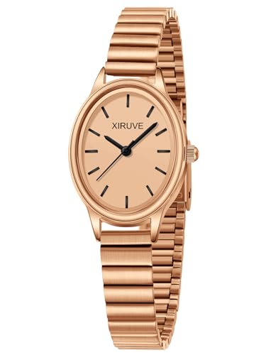 XIRUVE Oval Klein Minimalistische Wasserdicht Damen Analog Quarz Armbanduhr mit Edelstahlarmband von XIRUVE