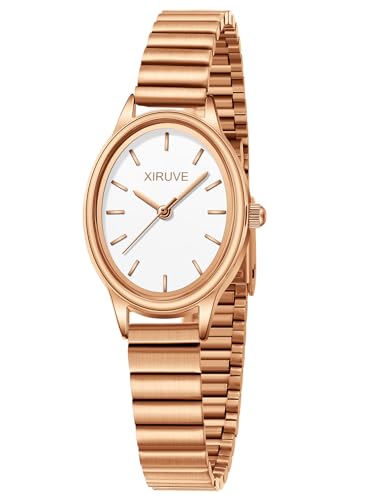 XIRUVE Oval Klein Minimalistische Wasserdicht Damen Analog Quarz Armbanduhr mit Edelstahlarmband von XIRUVE