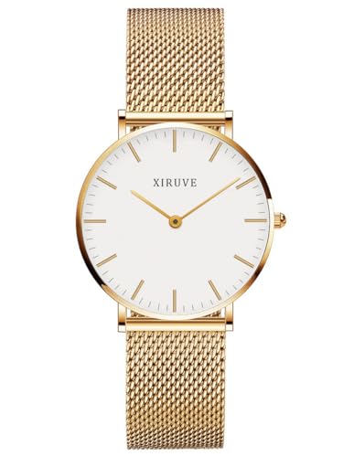 XIRUVE Ultradünne 6.5mm Minimalistische Ruhig Wasserdicht Damen Analog Quarz Armbanduhr mit Edelstahlarmband Mesh von XIRUVE