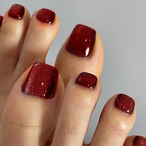 Drücken Sie auf Zehennägel, glänzend, Kunstkleber, Katzenauge, Acryl, künstliche Zehennägel, zum Aufkleben mit Design, für Damen, französische Spitze von XITEA