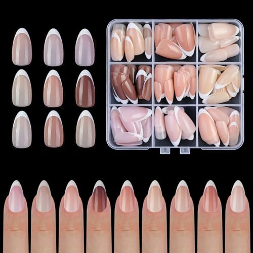 French Tip Press on Nails Fake Nails Mandel Tips Full White False Nails Stick On Nails Reusable Nails For Women von XITEA