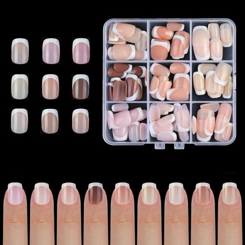 French Tip Press on Nails Fake Nails Mandel Tips Full White False Nails Stick On Nails Reusable Nails For Women von XITEA