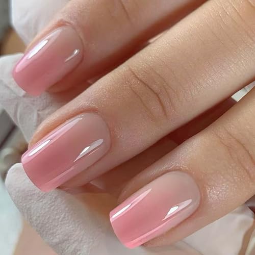 Künstliche Fingernägel, kurz, quadratisch, zum Aufdrücken, französische Spitzen, Acrylkleber, für Damen, transparent, 24 Stück von XITEA