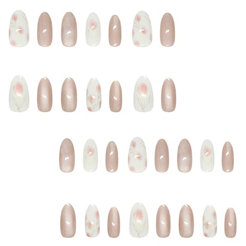 Künstliche Nägel zum Aufdrücken, Mandel-Design, französisches Acryl, künstliche Kleber, für Frauen, Fenchspitze, 24 Stück von XITEA