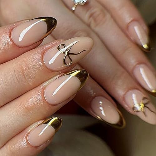 Mandel-Nägel zum Aufdrücken, glänzend, Acryl, für Damen, 24 Stück, 12 Größen, zum Aufkleben auf Nägel von XITEA