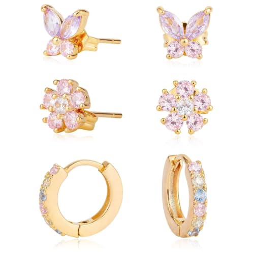 Modische Zirkonia-Ohrringe, handgefertigt, Blumen- und Schmetterlings-Creolen-Ohr-Accessoire für süße Styles-Enthusiasten, Messing Modische Zirkonia-Ohrringe, handgefertigt, Blumen- und Schmetterlings-Creolen-Ohr-Accessoire für süße Styles-Enthusiasten, Messing von XITEA
