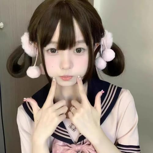 Plüsch-Haargummis für weibliche Mädchen mit Pompons, Anime-Haargummi, süße Haargummis für Teenager, Mädchen, Winter-Kopfbedeckung von XITEA