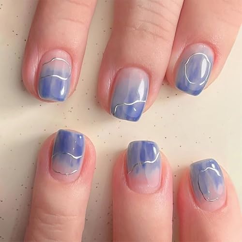 Quadratische Nägel zum Aufdrücken, Farbverlauf, Designs, künstliche Klebstoffe, künstliches Acryl, 24 Stück, für Damen, Acrylkleber auf Nägel für Damen, transparent von XITEA