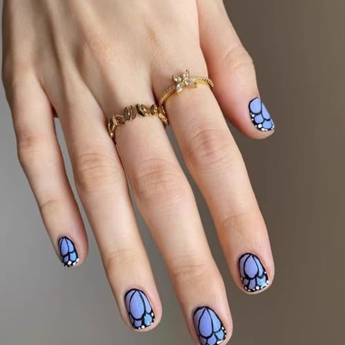 Quadratische Nägel zum Aufdrücken, Schmetterlings-Motiv, künstliches Acryl, 12 Größen, 24 Stück, für Damen, Acrylkleber für Damen, transparent von XITEA