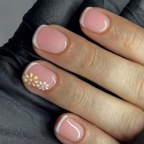 Quadratische Nägel zum Aufdrücken, glänzendes Design, französisches Acryl, künstliche Nägel für Damen, französische Spitze von XITEA
