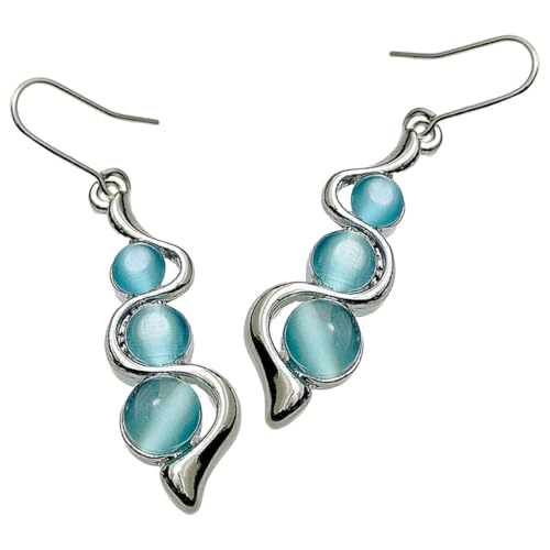 Trendige Edelsteine baumelnde Ohrringe in Ozeanikblau mit angenehmem Trage-Finish für modische Damen-Outfits, Metall + Naturstein von XITEA