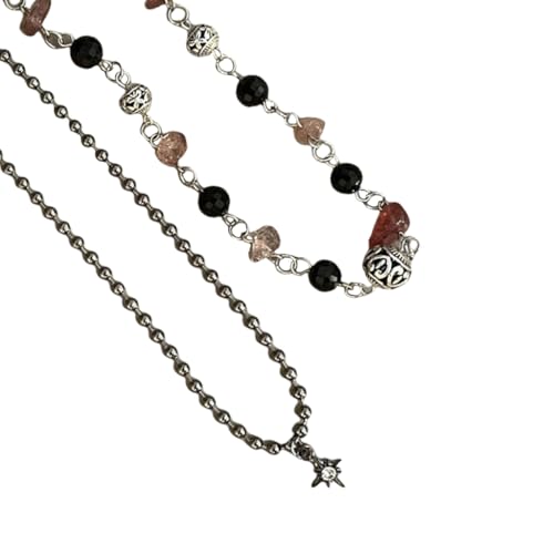 XITEA 2-teiliges Halsketten-Set im chinesischen Stil, Friedensschnalle, mit Natursteinperlen, elegant, doppellagig, Halsketten-Anhänger, Perlen, Legierung von XITEA