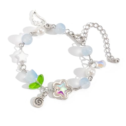 XITEA Blumen-Charm-Armband mit Quasten, angenehm zu tragen, Kunstperlen, Handkette, verstellbare Länge von XITEA