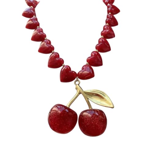 XITEA Elegante, stabile Acryl-Kirschen-Halskette mit stilvollen Liebesperlen, geeignet für den täglichen Gebrauch, Acryl von XITEA