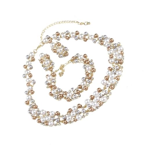 XITEA Modisches Schmuck-Set mit Halskette, Armband, Ohrringen mit zarten Details, Kunstperlen, Vogel-Hochzeitsschmuck-Set, Kunstperle von XITEA