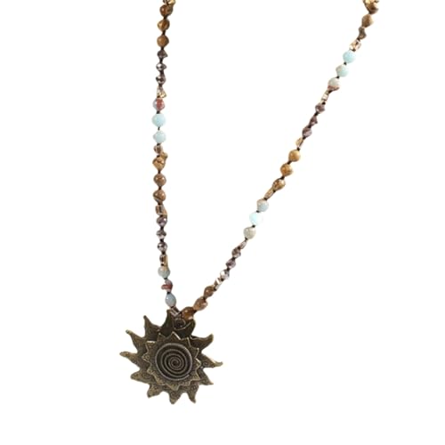 XITEA Retro-Halskette, dekorative Pulloverkette, 8 mm, Naturstein und Glasperlen, markanter Sonnenanhänger, Metall XITEA Retro-Halskette, dekorative Pulloverkette, 8 mm, Naturstein und Glasperlen, markanter Sonnenanhänger, Metall von XITEA