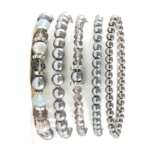 XITEA Set mit 5 stilvollen Kristallperlen-Armband-Set, elegantes Kristallperlen-Armband-Set, Zubehör für lässige und formelle Outfits von XITEA