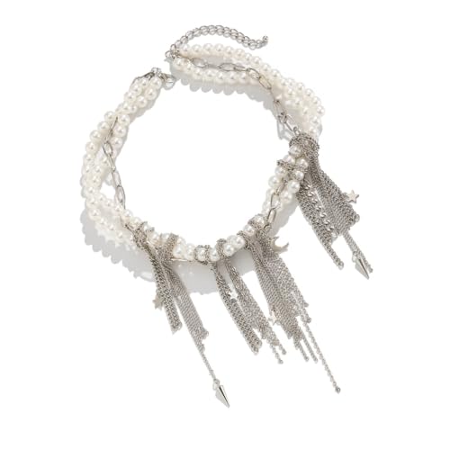 XITEA Stilvolle Halskette mit Herz-Quasten-Anhänger mit Kunstperlenkette, geeignet für jugendliche Frauen, Gemischte Materialien von XITEA