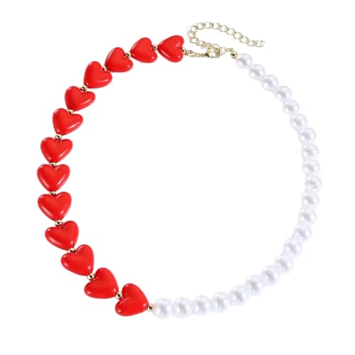 XITEA Stilvolle Herz-Designs Harzperlen-Halskette Armband mit Kunstperlen, geeignet für tägliche Damen-Outfits, Perlen von XITEA