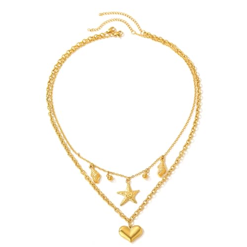 XITEA Trendige doppellagige Halskette, Schlüsselbeinkette, modischer Anhänger, Schmuck, geeignet für Partys und Urlaub, Edelstahl XITEA Trendige doppellagige Halskette, Schlüsselbeinkette, modischer Anhänger, Schmuck, geeignet für Partys und Urlaub, Edelstahl von XITEA