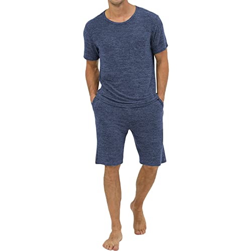 XIUH Herren Schlafanzug Kurz Nachtwäsche Herren Nachtwäsche Herren Kurz Set Zweiteilig Schlafanzug kariert Nightwear Set Pyjama Schlafanzüge Sommer Shorty Nachtwäsche von XIUH