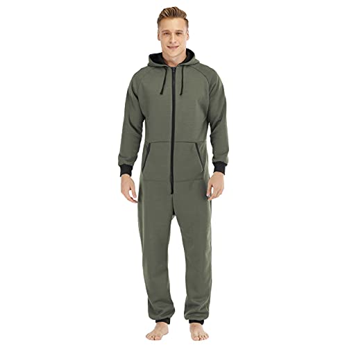XIUH Jumpsuit Herren Fleece Einteiler Kapuze Reißverschluss Homewear Overall Teddy Fleece Einteiler Hausanzug Kapuze Reißverschluss Einteiler Onesie Schlafanzug Flauschig Schlafanzug Flauschig von XIUH