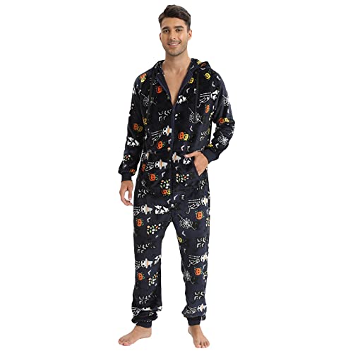 XIUH Jumpsuit Herren Fleece Einteiler Kapuze Reißverschluss Homewear Overall Teddy Fleece Einteiler Onesie Schlafoveralls mit Kapuze Flauschig Weich Lang Pyjama Teddy Fleece Einteiler Onesie Plüsch von XIUH