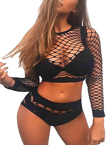 XIUSEMY Damen Dessous Set Sexy Bodys Two Piece Babydoll Fishnet Nachtwäsche Lingerie (Schwarz S6, One Size) von XIUSEMY