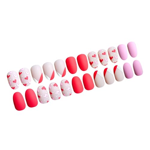 XIUXIYIXIA 24 kurze Nägel zum Aufdrücken mit Herz-Design, matte Kunstnägel für Damen und Mädchen, einfach anzubringen und zu entfernen von XIUXIYIXIA