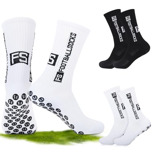 XIUYAP 2 Paar Sportsocken Fußball Socken Herren 39-46, Anti Rutsch Grip Socken Fussball Männer Fußballsocken Herren Kinder Football Socks, Rutschfeste Fussballsocken Stutzen Basketball(Schwarz Weiß) von XIUYAP