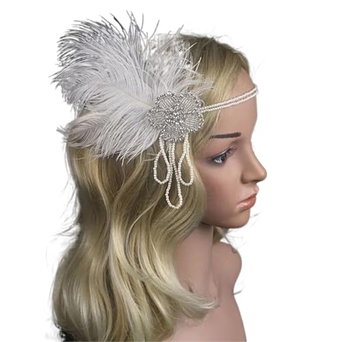 Frauen Maskerade Leistung Kopfbedeckung Haarband Kopfschmuck Feder Stirnband Vintage Party Strass Haarschmuck(Style 04) von XIUsheUA