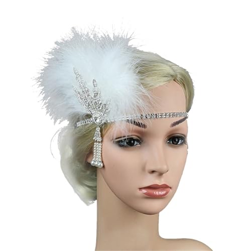 Frauen Maskerade Leistung Kopfbedeckung Haarband Kopfschmuck Feder Stirnband Vintage Party Strass Haarschmuck(Style 07) von XIUsheUA