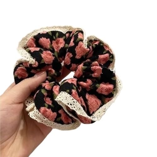 Haarband Damen 10 Stück Blumen-Spitze-Retro-Blumen-Haargummis for Mädchen, elastische Haargummis(Black) von XIUsheUA