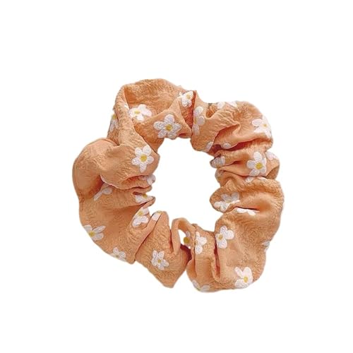 Haarband Damen 10 Stück bunte Blumen Stoff elastische Haarbänder for Frauen Haargummis einfache florale Scrunchies Seil(Orange) von XIUsheUA