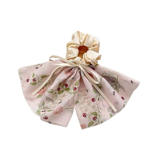 Haarband Damen 5 Stück Blumenstoff Schleife Pferdeschwanz Streamer Damen Stickmuster Haarband elastische Haargummis(Color3) von XIUsheUA