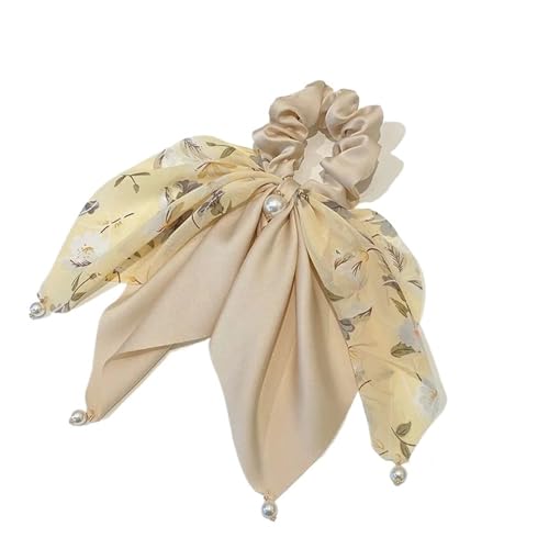 Haarband Damen 5 Stück Damen Schleife Haarseil Chiffon Blumendruck Süßes elastisches Haarband Pferdeschwanzhalter Gummi for Haargummis Haarschmuck(Color3) von XIUsheUA
